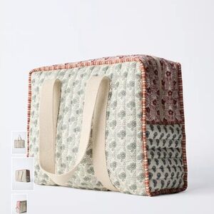 Zara Multicolor Patterned Tote with Cream Handles